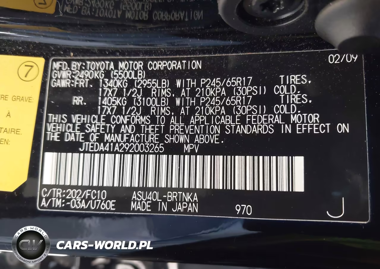 2009 Toyota Highlander VIN:JTEDA41A292003265 - 9