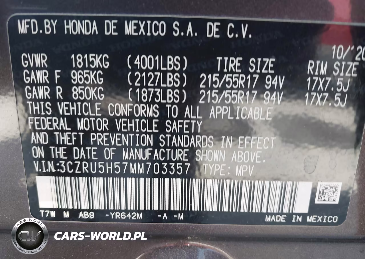 2021 Honda Hr-V 2Wd Ex VIN:3CZRU5H57MM703357 - 9