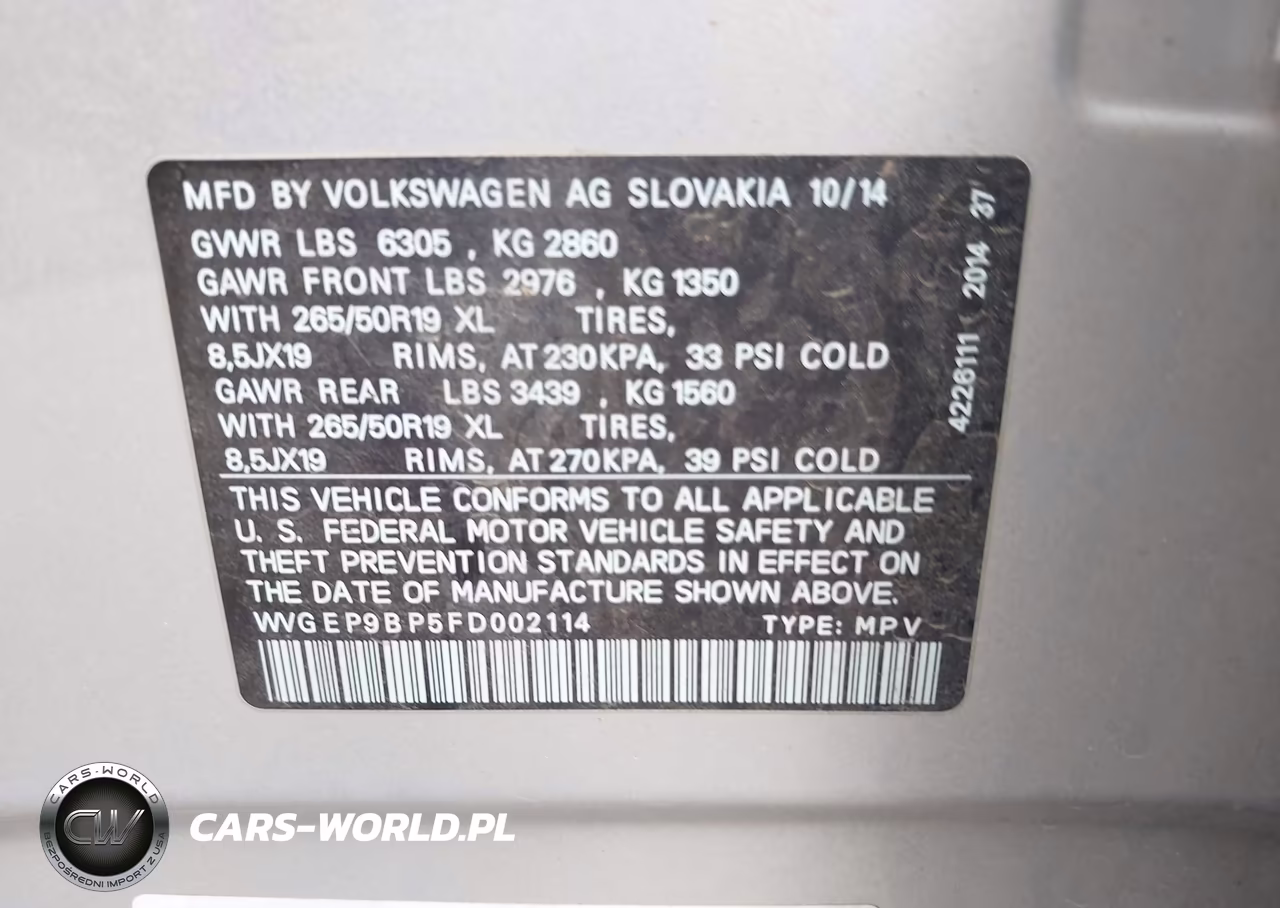 2015 Volkswagen Touareg Tdi Lux VIN:WVGEP9BP5FD002114 - 9