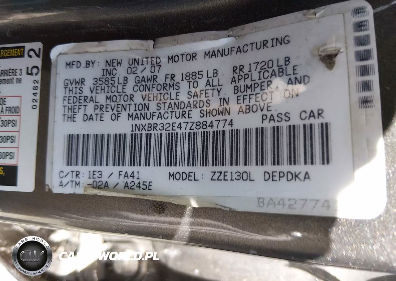2007 Toyota Corolla Ce VIN:1NXBR32E47Z884774 - 9