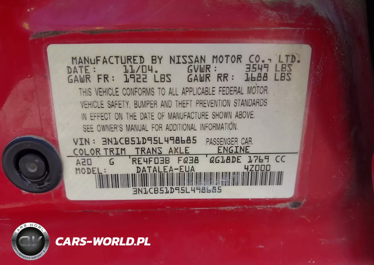 2005 Nissan Sentra 1.8S VIN:3N1CB51D95L498685 - 9