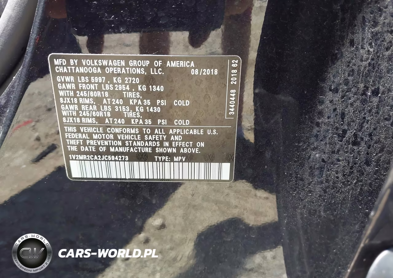 2018 Volkswagen Atlas 3.6L V6 Sel VIN:1V2MR2CA2JC594273 - 9