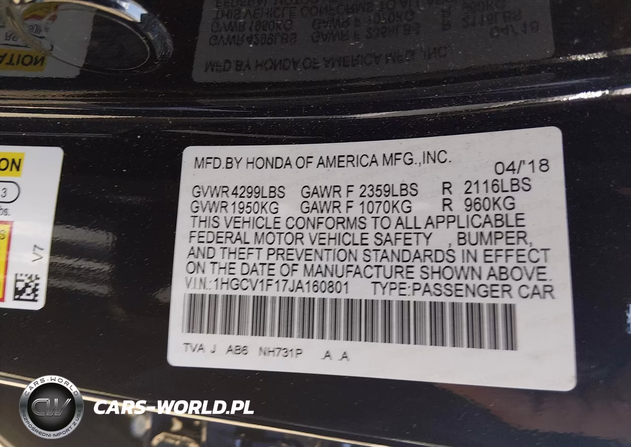 2018 Honda Accord Lx VIN:1HGCV1F17JA160801 - 9