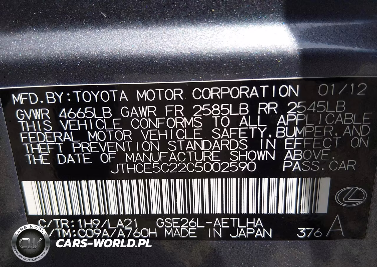 2012 Lexus Is 350 VIN:JTHCE5C22C5002590 - 9
