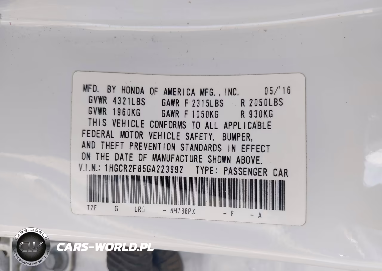 2016 Honda Accord Ex-L VIN:1HGCR2F85GA223992 - 9