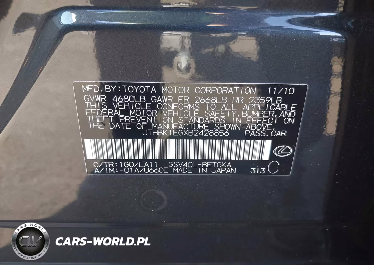 2011 Lexus Es 350 VIN:JTHBK1EGXB2428856 - 9