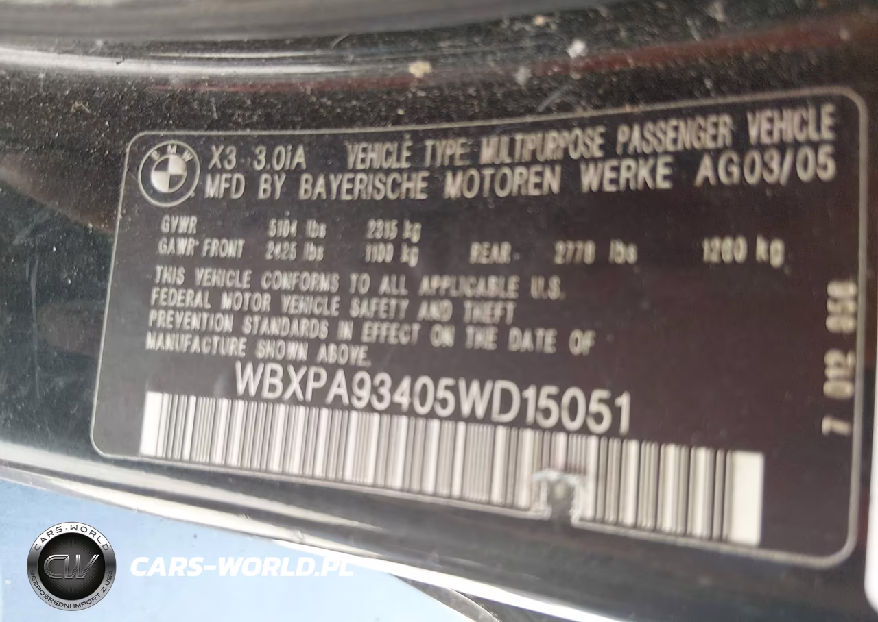 2005 BMW X3 3.0I VIN:WBXPA93405WD15051 - 9