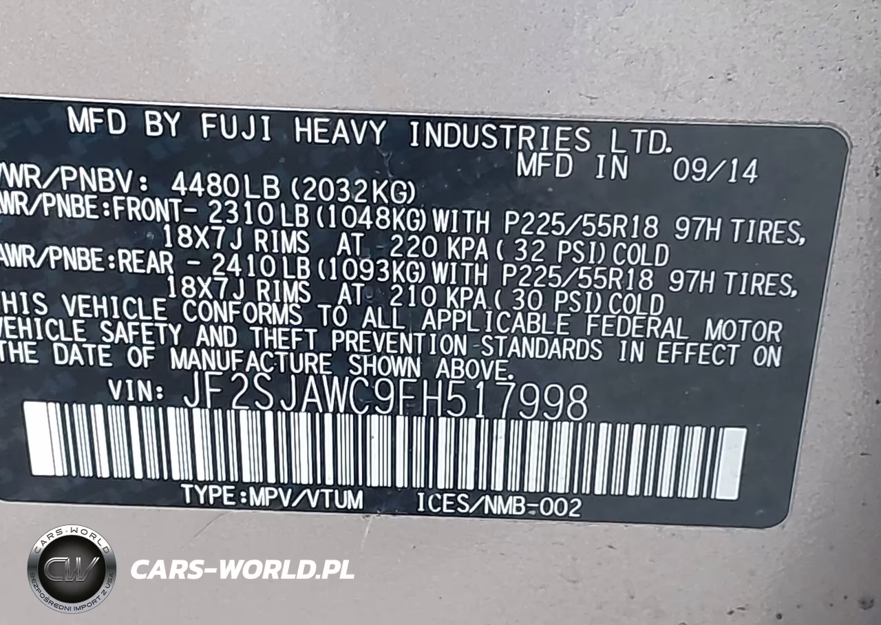 2015 Subaru Forester 2.5I Touring VIN:JF2SJAWC9FH517998 - 9