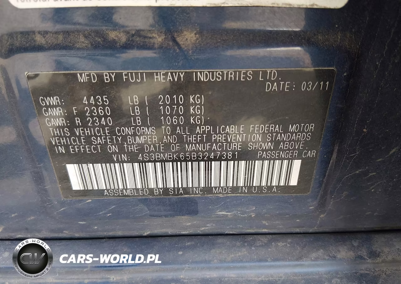 2011 Subaru Legacy 2.5I Limited VIN:4S3BMBK65B3247381 - 9