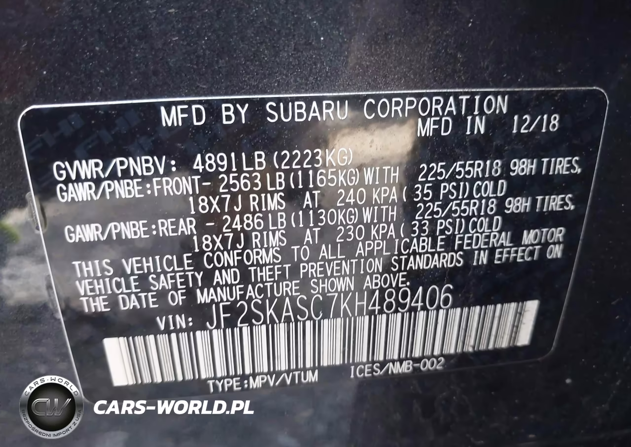 2019 Subaru Forester Limited VIN:JF2SKASC7KH489406 - 9