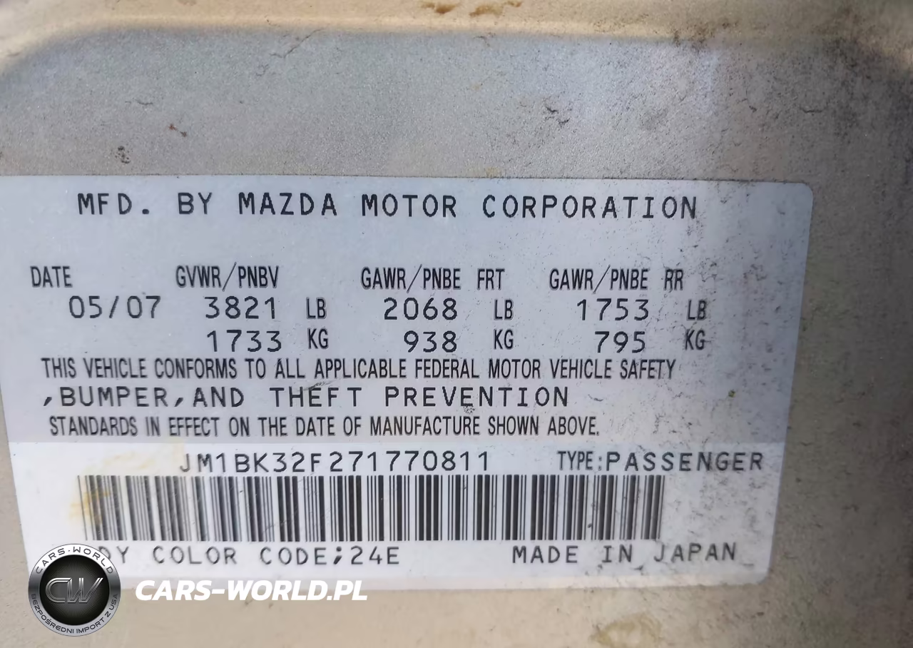 2007 Mazda Mazda3 I VIN:JM1BK32F271770811 - 9