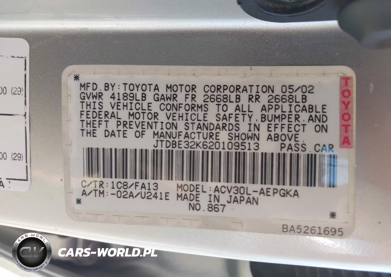 2002 Toyota Camry Xle VIN:JTDBE32K620109513 - 9