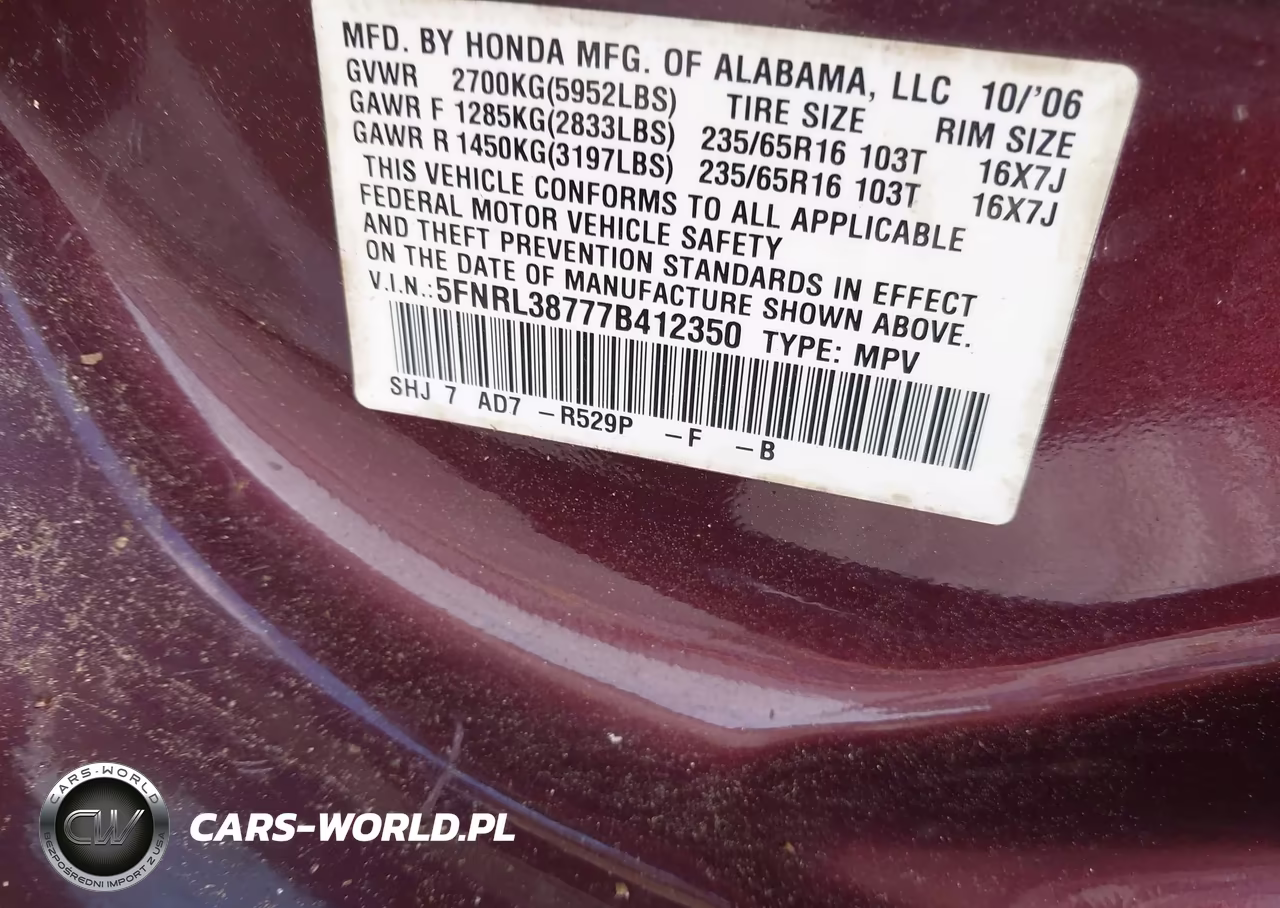 2007 Honda Odyssey Ex-L VIN:5FNRL38777B412350 - 9