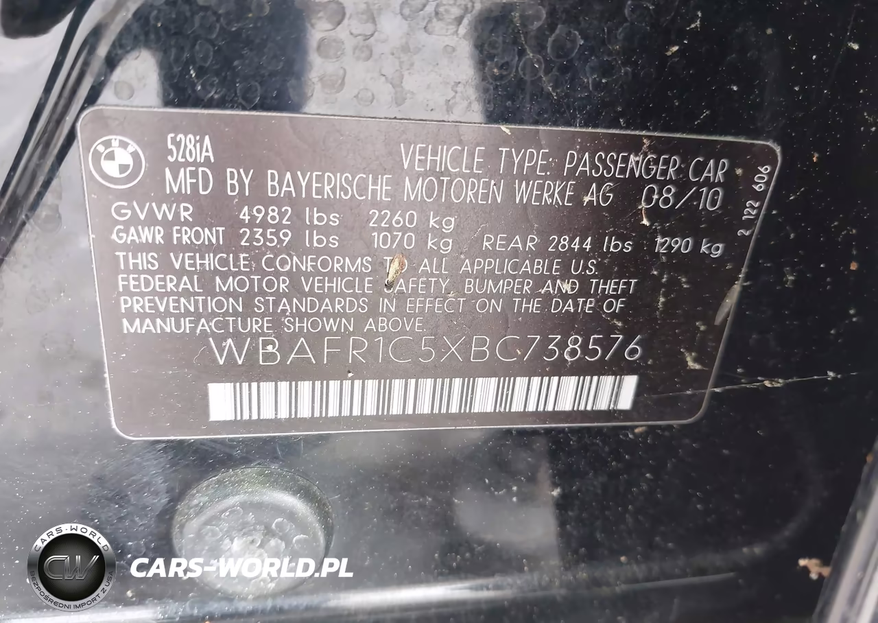 2011 BMW 528I VIN:WBAFR1C5XBC738576 - 9