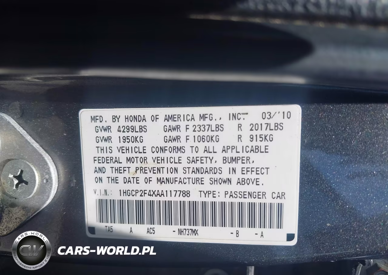 2010 Honda Accord 2.4 Lx-P VIN:1HGCP2F4XAA117788 - 9