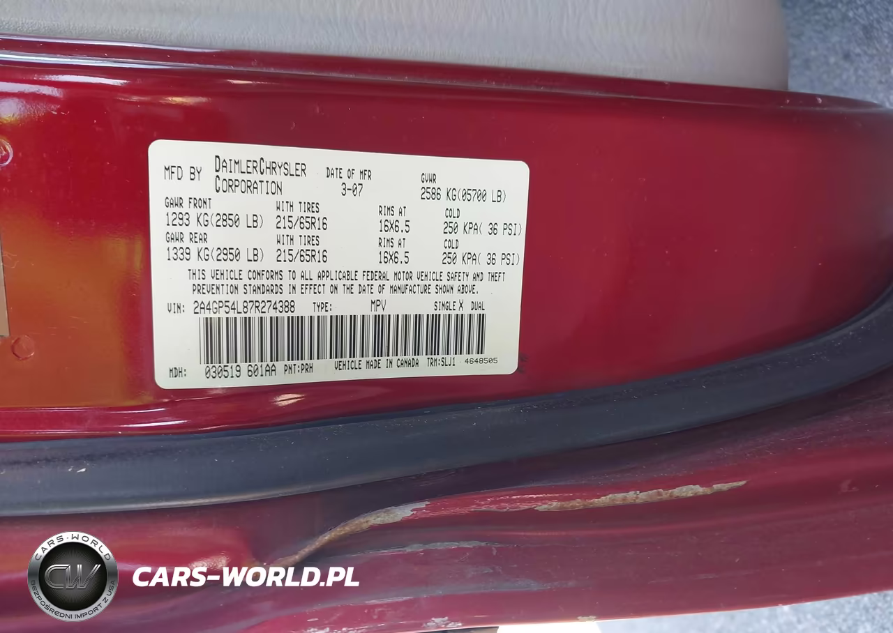 2007 Chrysler Town & Country Touring VIN:2A4GP54L87R274388 - 9