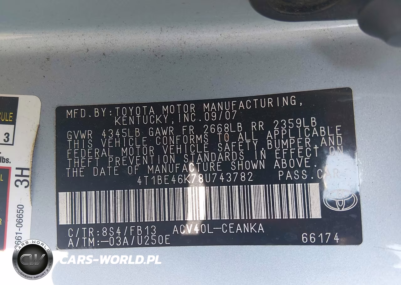 2008 Toyota Camry Le VIN:4T1BE46K78U743782 - 9