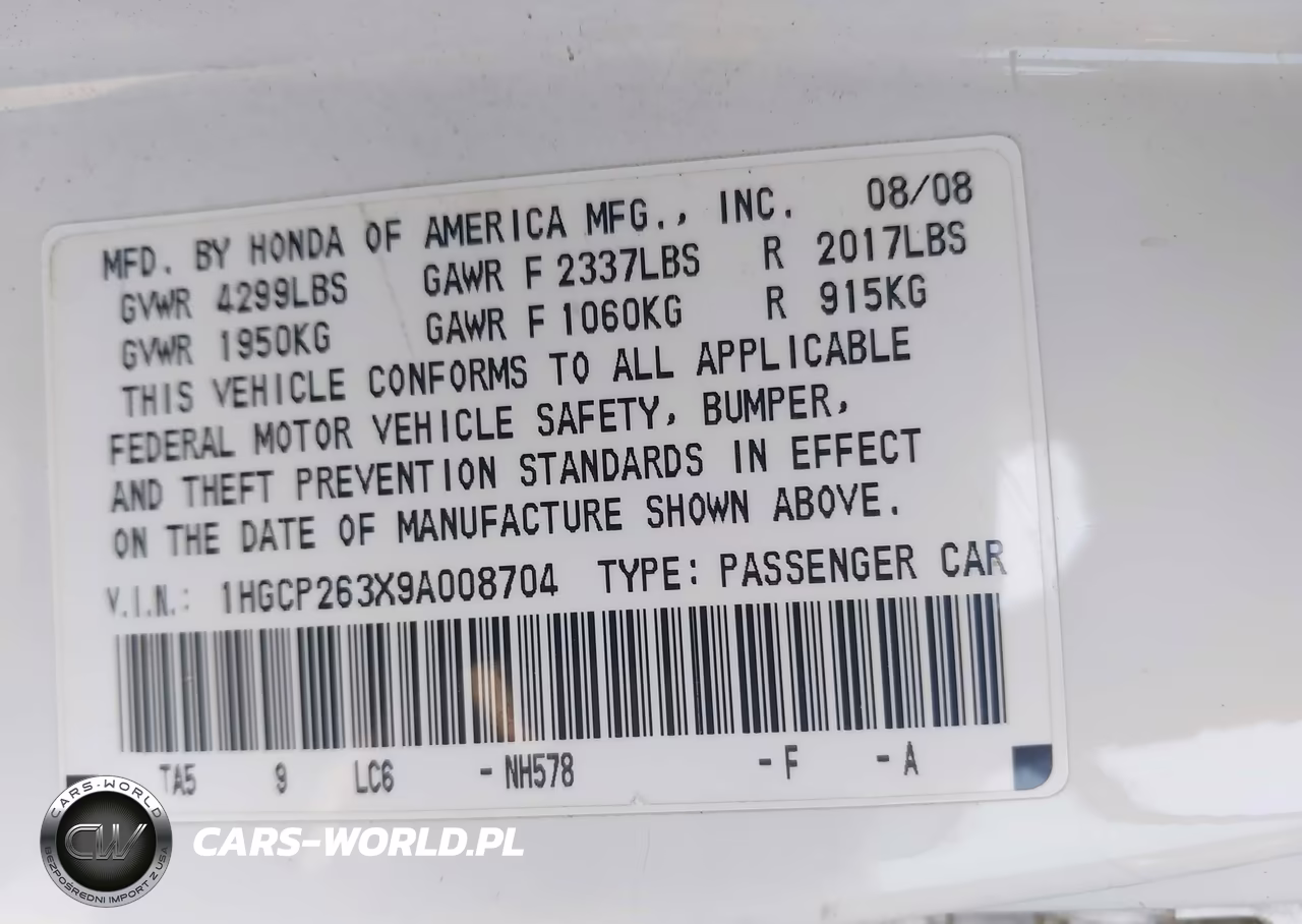 2009 Honda Accord 2.4 Lx VIN:1HGCP263X9A008704 - 9