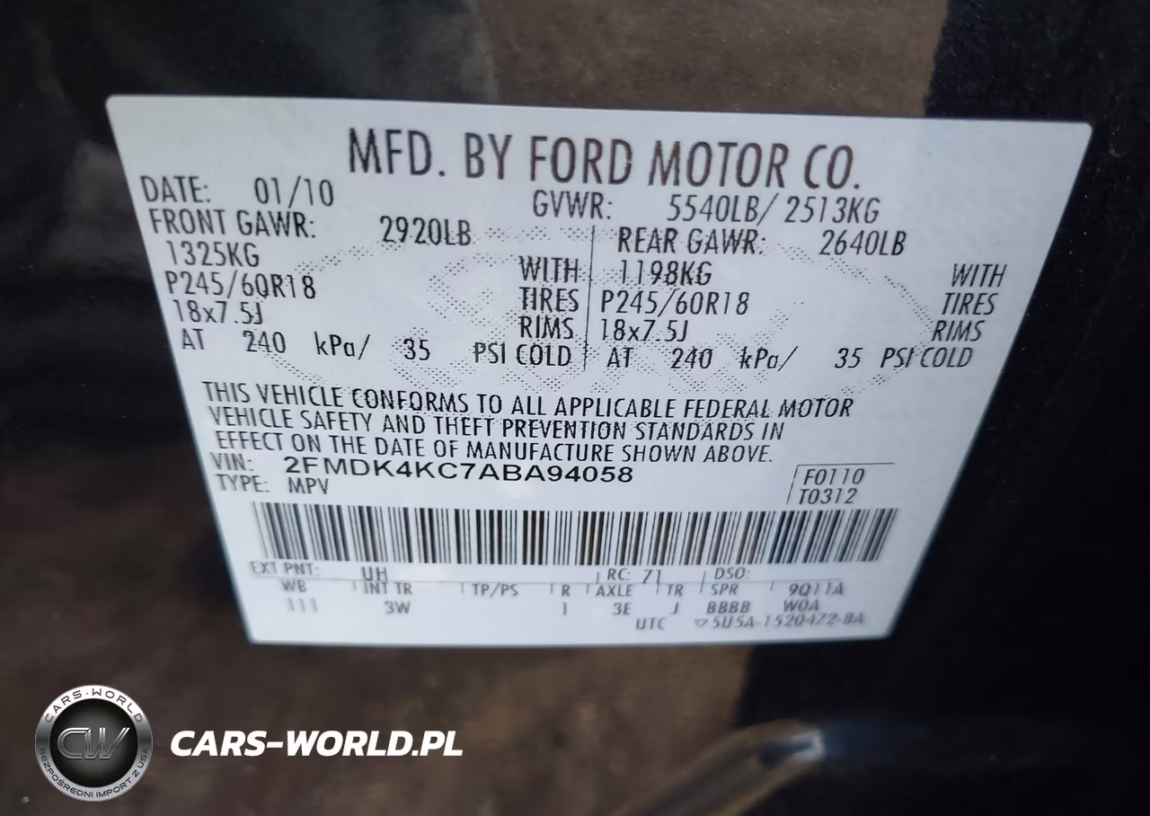 2010 Ford Edge Limited VIN:2FMDK4KC7ABA94058 - 9