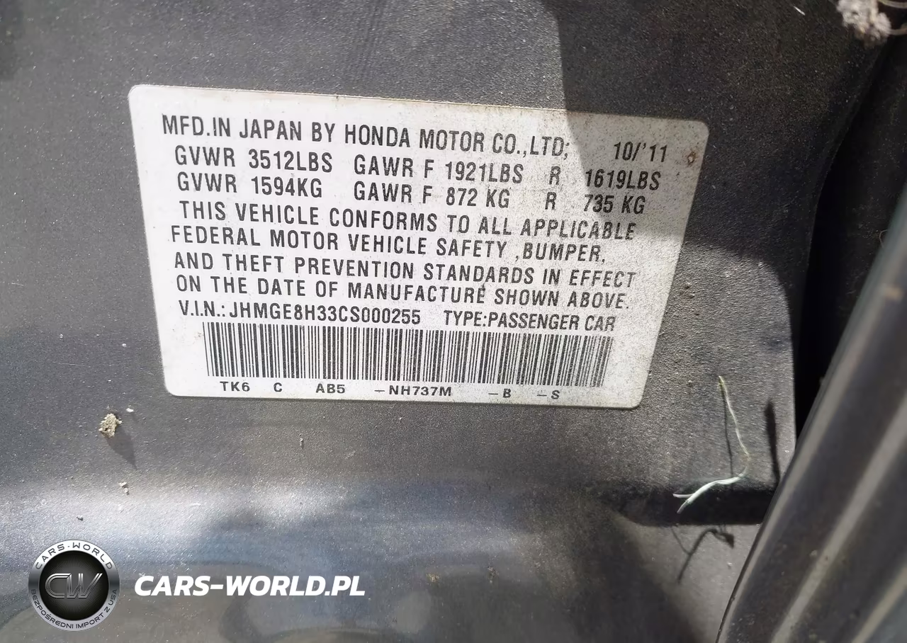 2012 Honda Fit VIN:JHMGE8H33CS000255 - 9