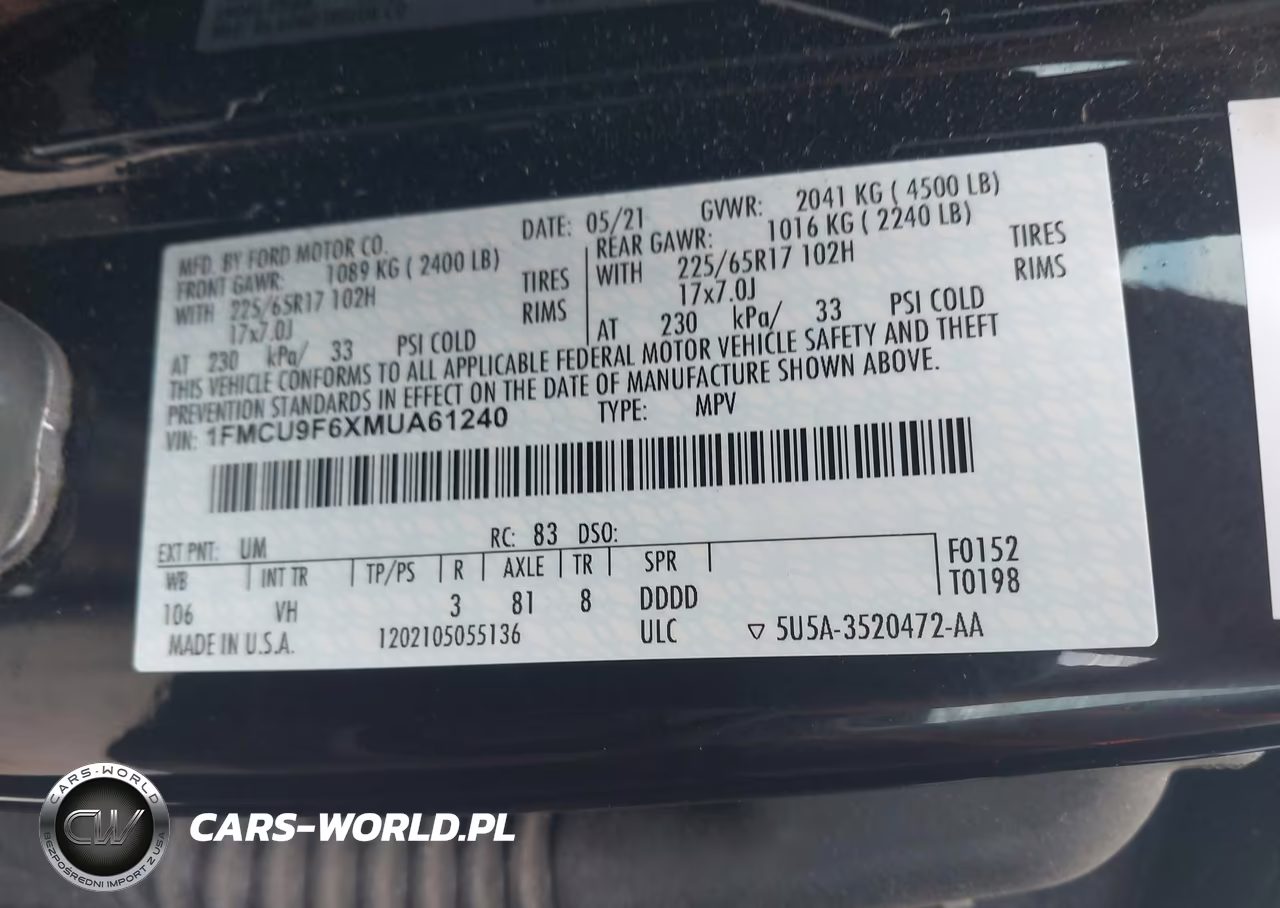 2021 Ford Escape S VIN:1FMCU9F6XMUA61240 - 9