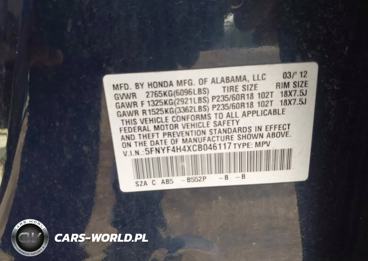 2012 Honda Pilot Ex VIN:5FNYF4H4XCB046117 - 9
