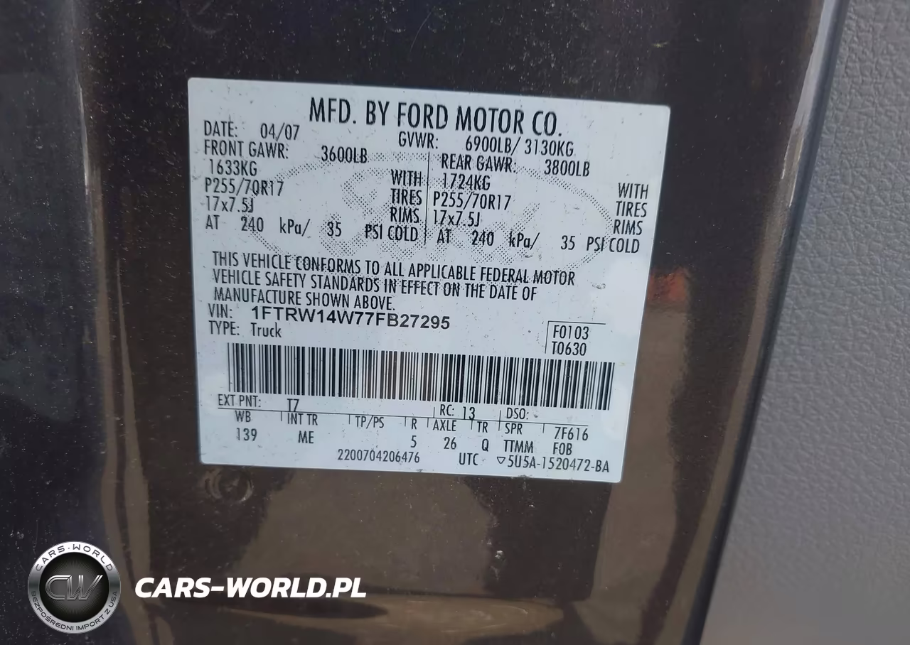 2007 Ford F-150 Xlt VIN:1FTRW14W77FB27295 - 9