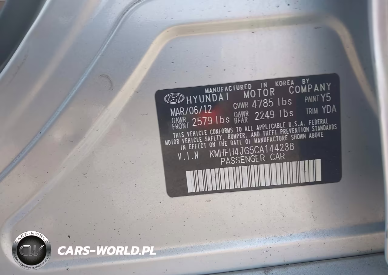 2012 Hyundai Azera VIN:KMHFH4JG5CA144238 - 9