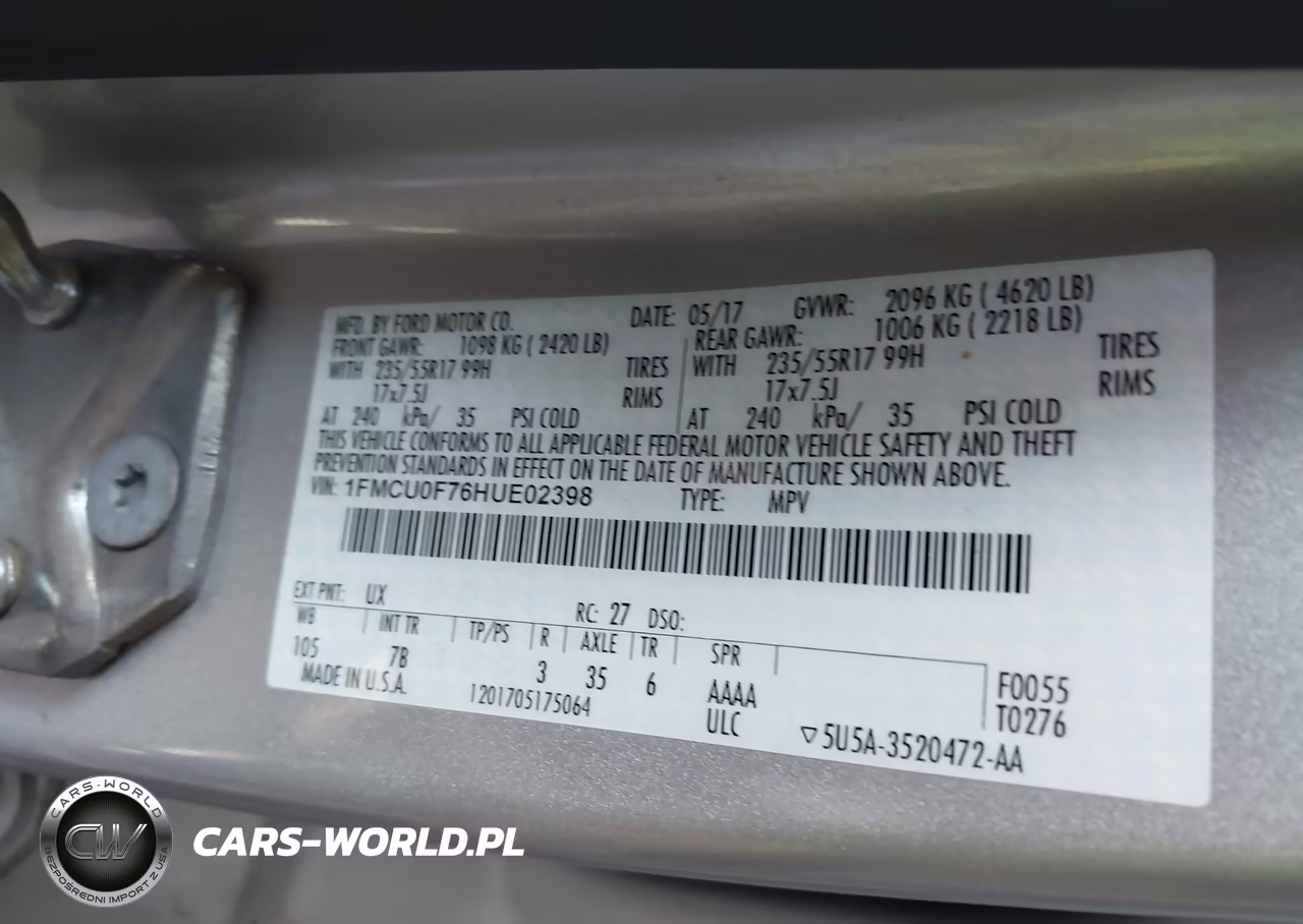 2017 Ford Escape S VIN:1FMCU0F76HUE02398 - 9