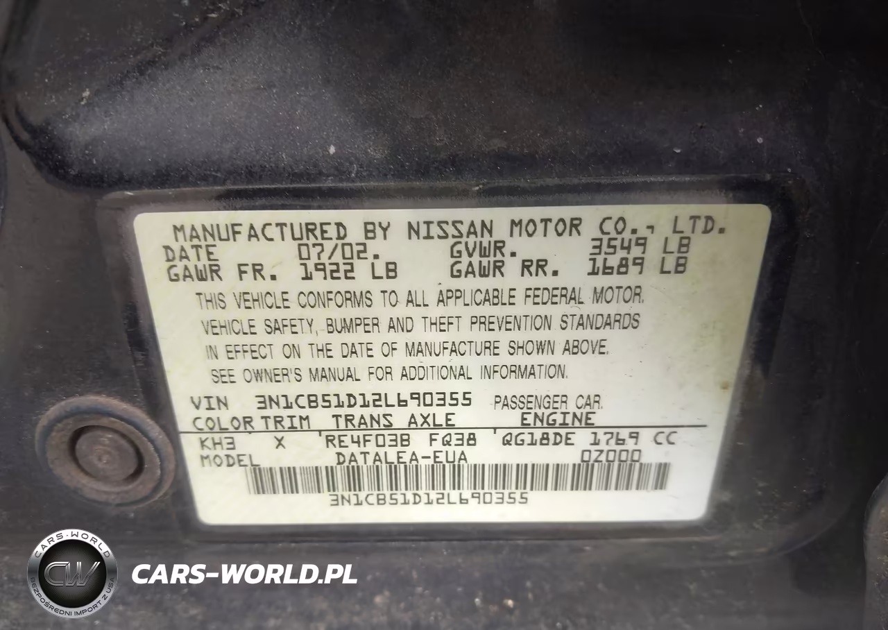 2002 Nissan Sentra Gxe VIN:3N1CB51D12L690355 - 9