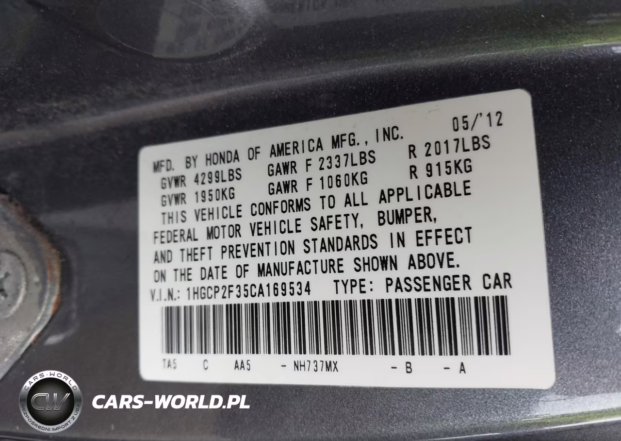 2012 Honda Accord 2.4 Lx VIN:1HGCP2F35CA169534 - 9