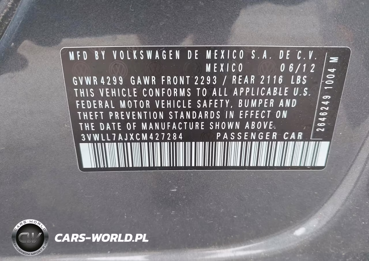 2012 Volkswagen Jetta 2.0L Tdi VIN:3VWLL7AJXCM427284 - 9