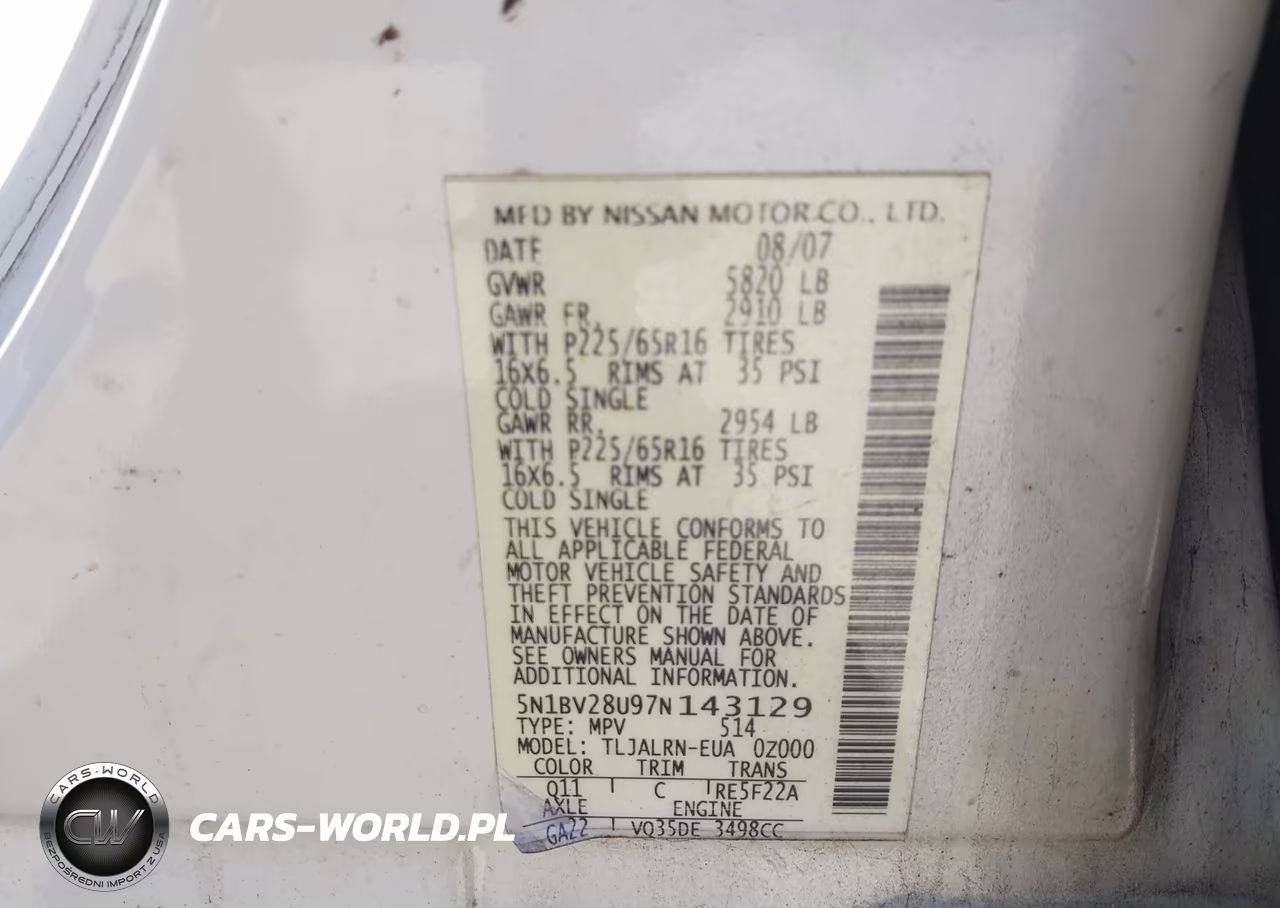 2007 Nissan Quest 3.5 VIN:5N1BV28U97N143129 - 9