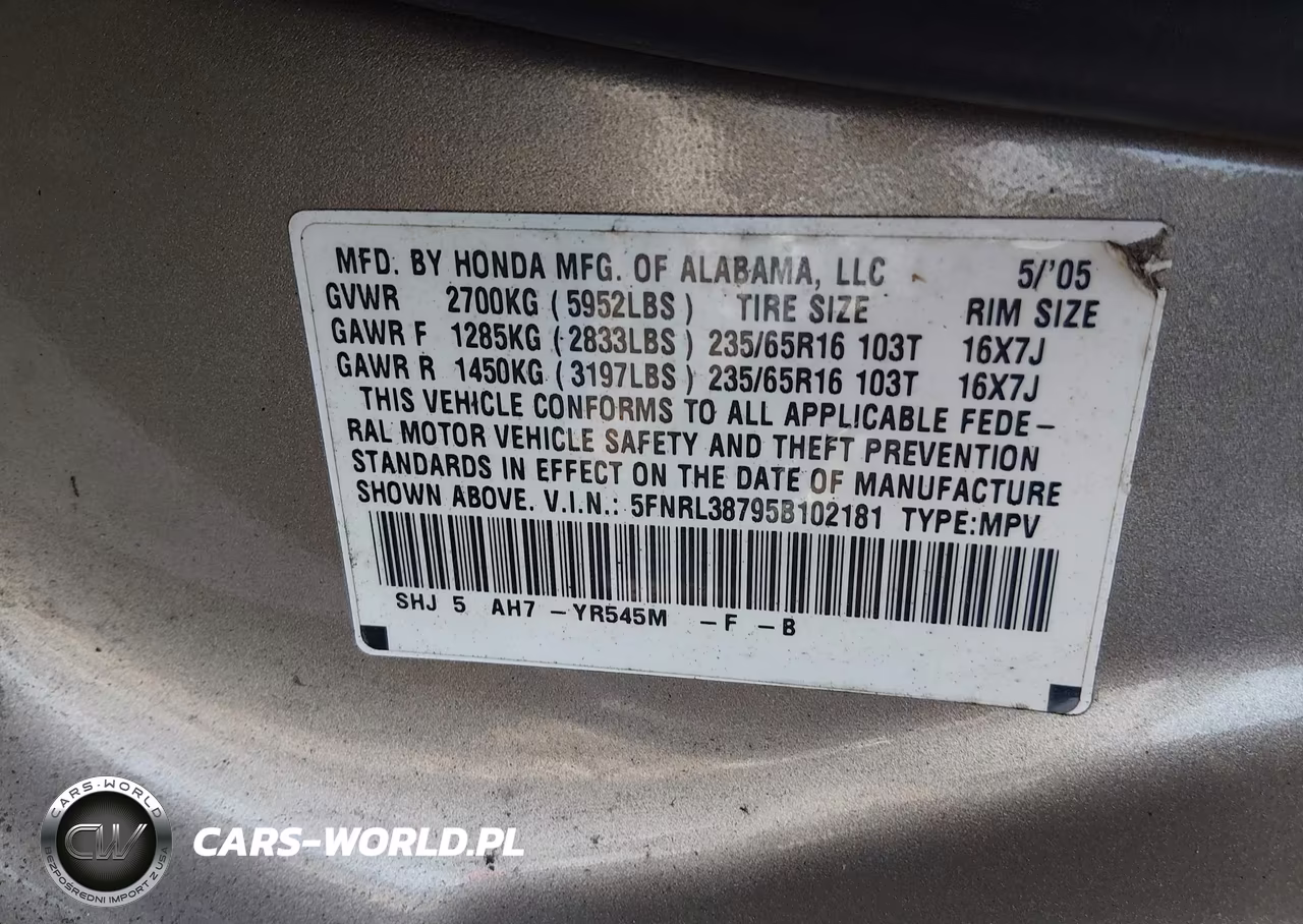 2005 Honda Odyssey Ex-L VIN:5FNRL38795B102181 - 9