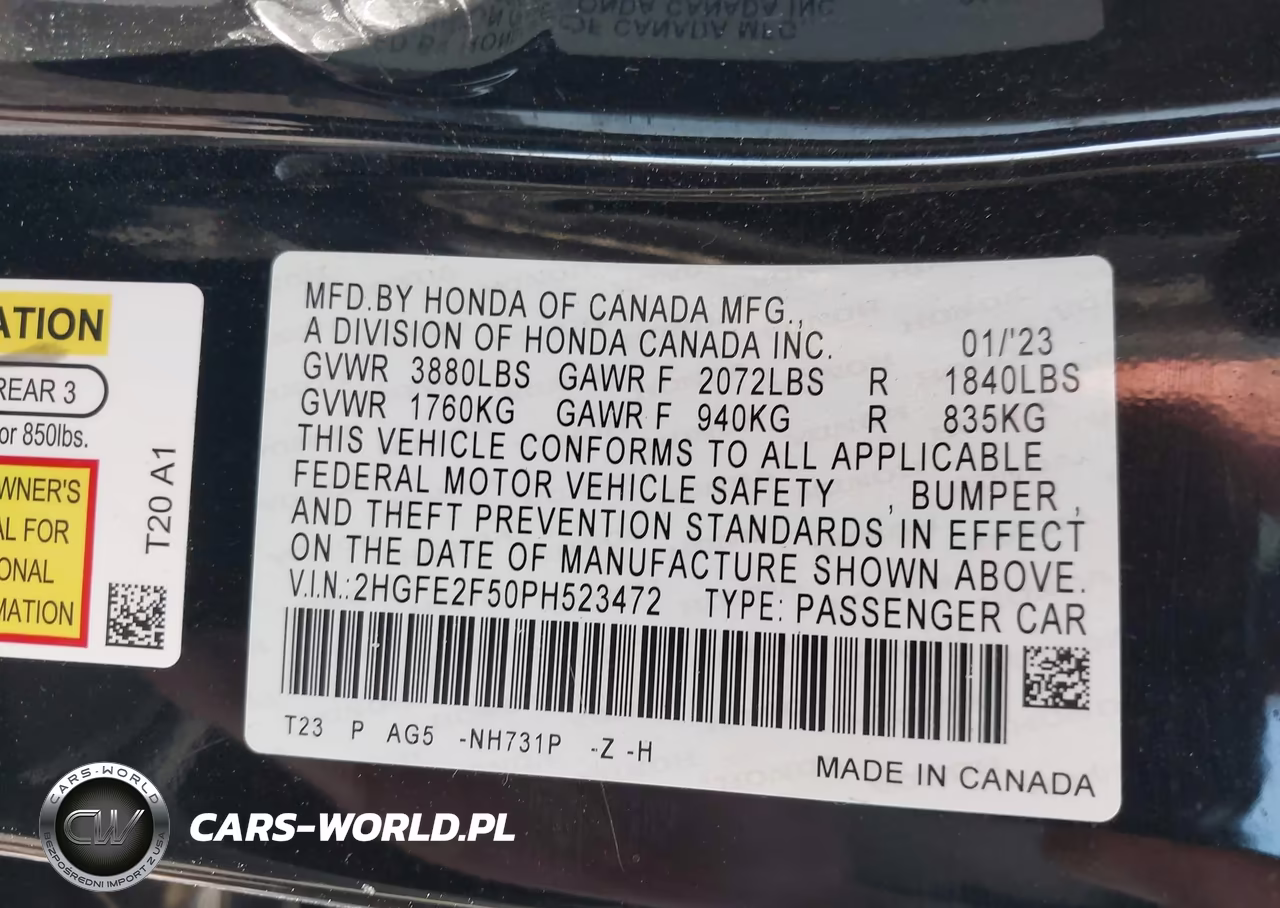 2023 Honda Civic Sport VIN:2HGFE2F50PH523472 - 9