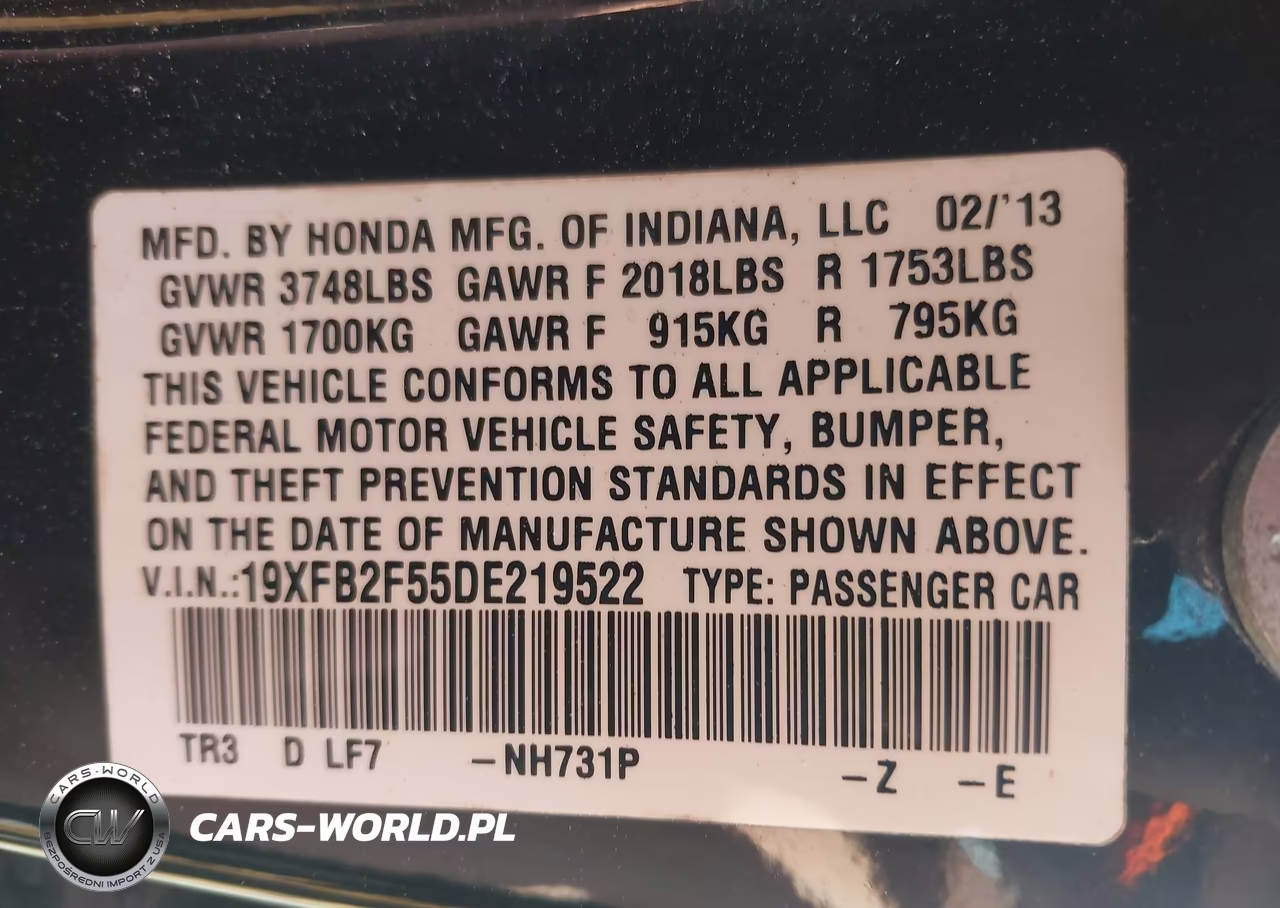 2013 Honda Civic Lx VIN:19XFB2F55DE219522 - 9