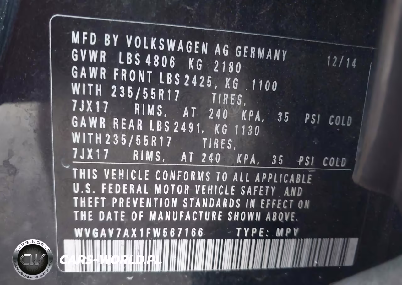 2015 Volkswagen Tiguan Se VIN:WVGAV7AX1FW567166 - 9