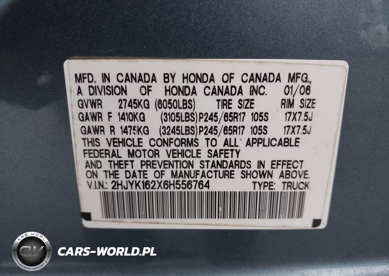 2006 Honda Ridgeline Rt VIN:2HJYK162X6H556764 - 9