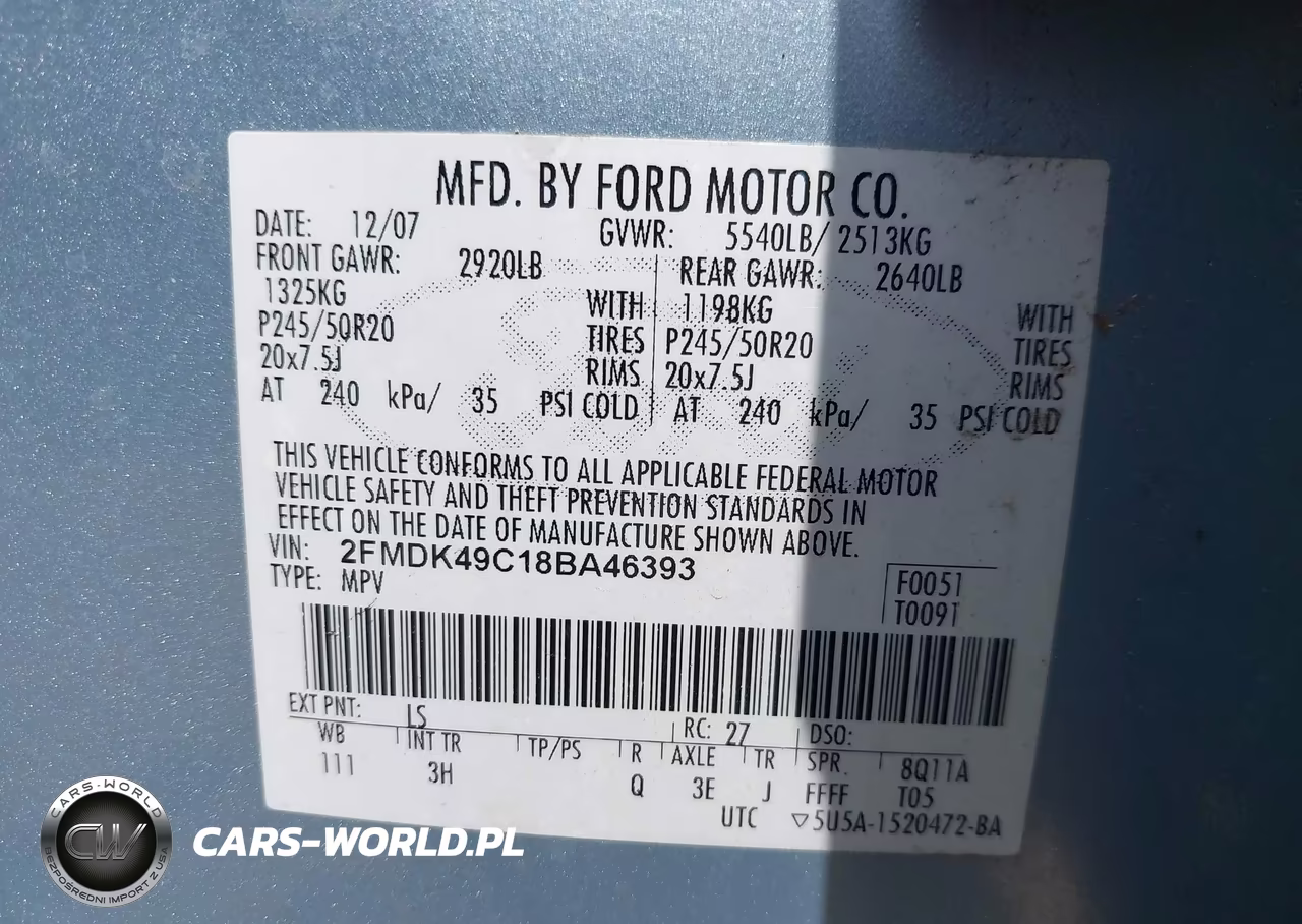 2008 Ford Edge Limited VIN:2FMDK49C18BA46393 - 9