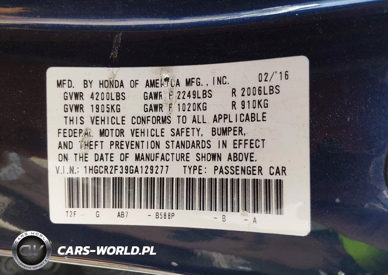 2016 HONDA ACCORD LX VIN:1HGCR2F39GA129277 - 9