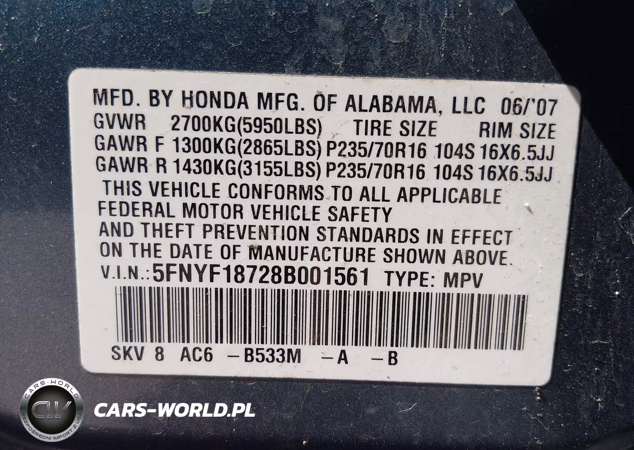 2008 Honda Pilot Ex-L VIN:5FNYF18728B001561 - 9