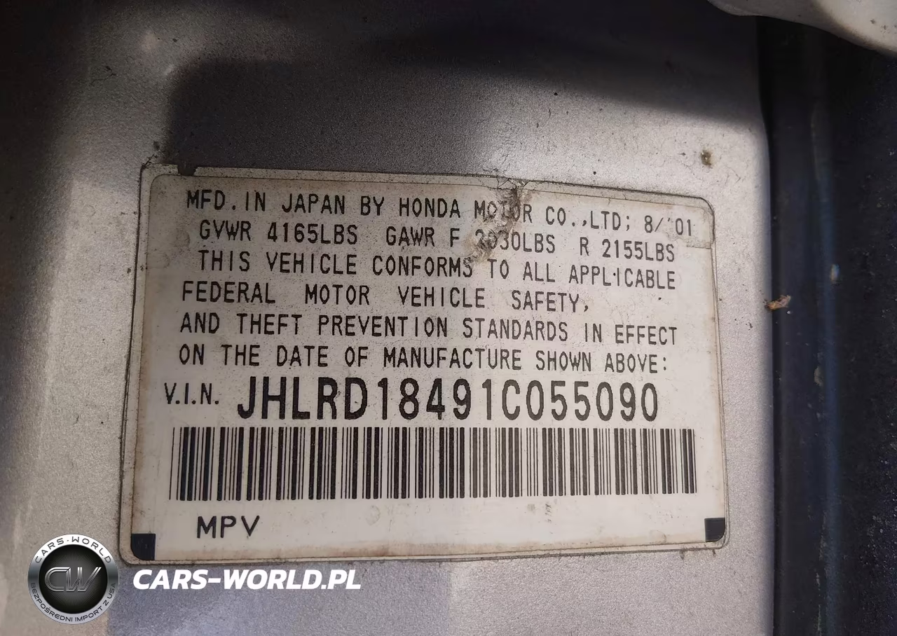 2001 Honda Cr-V Lx VIN:JHLRD18491C055090 - 9