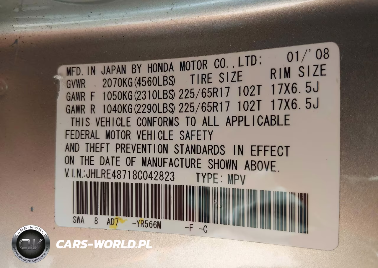 2008 Honda Cr-V Ex-L VIN:JHLRE48718C042823 - 9