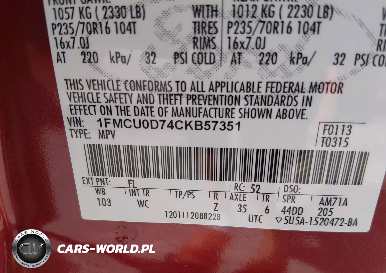 2012 Ford Escape Xlt VIN:1FMCU0D74CKB57351 - 9