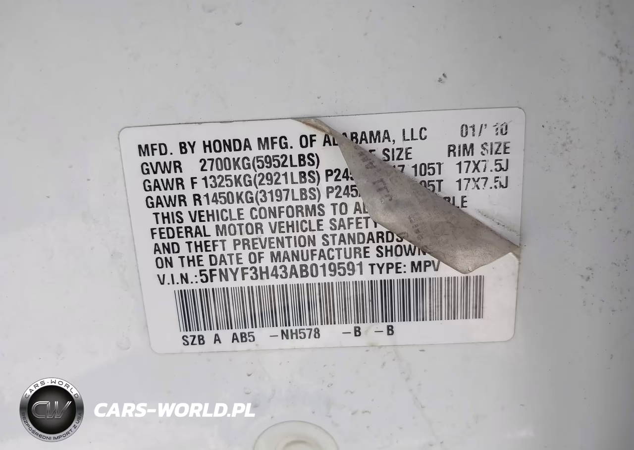 2010 Honda Pilot Ex VIN:5FNYF3H43AB019591 - 9