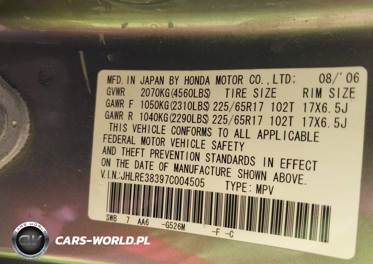 2007 Honda Cr-V Lx VIN:JHLRE38397C004505 - 9