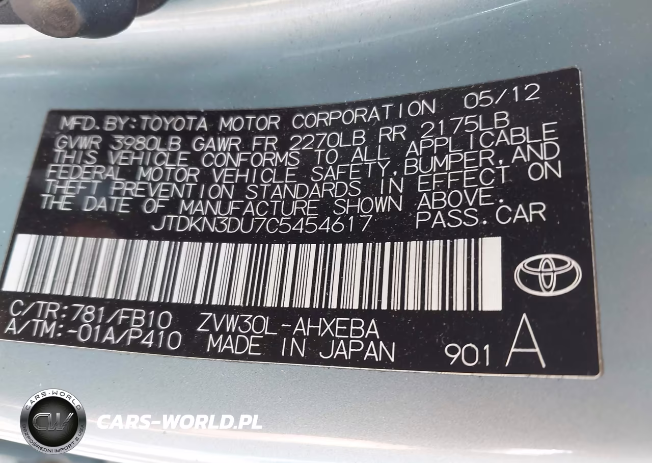 2012 Toyota Prius Two VIN:JTDKN3DU7C5454617 - 9