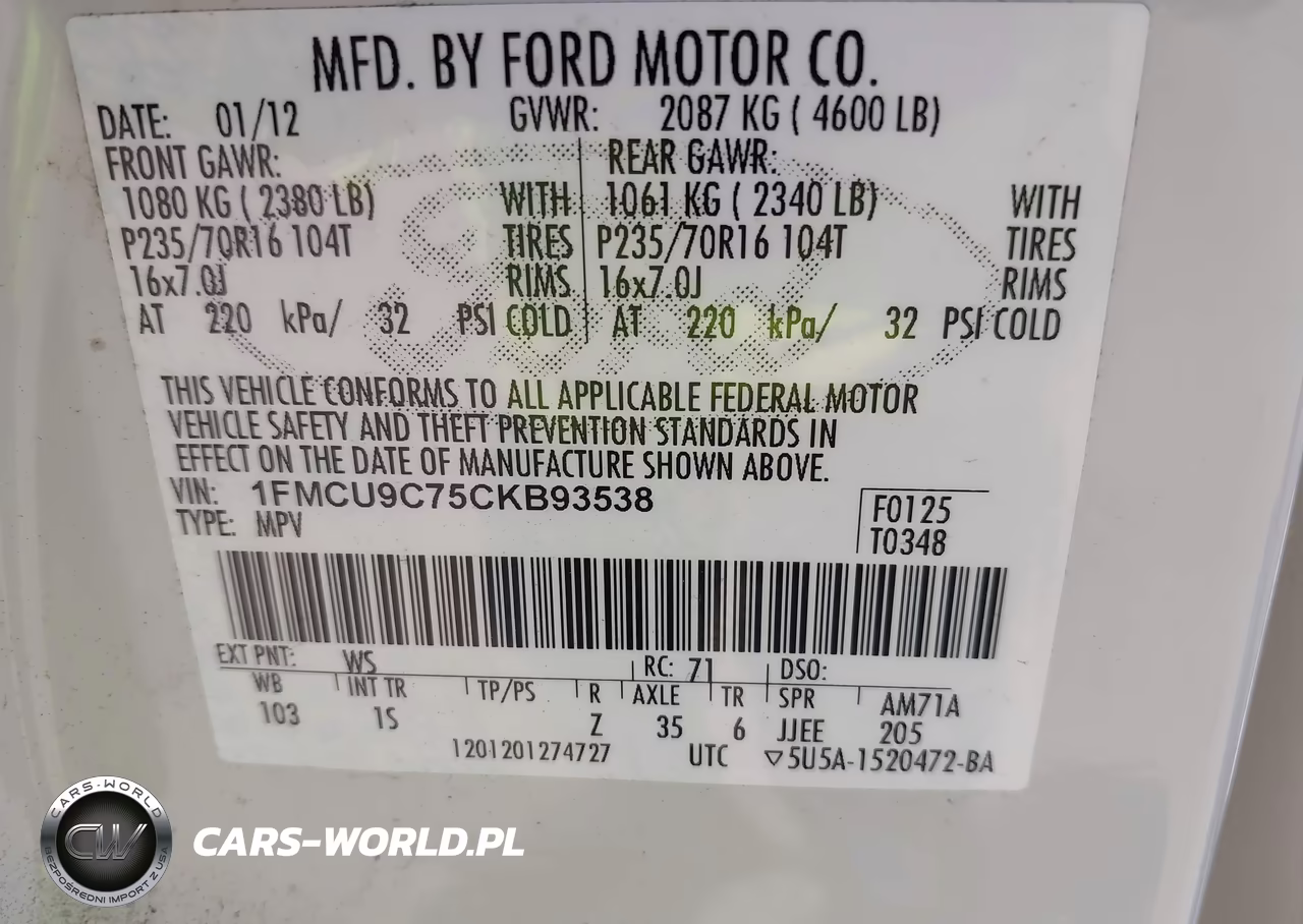 2012 Ford Escape Xls VIN:1FMCU9C75CKB93538 - 9