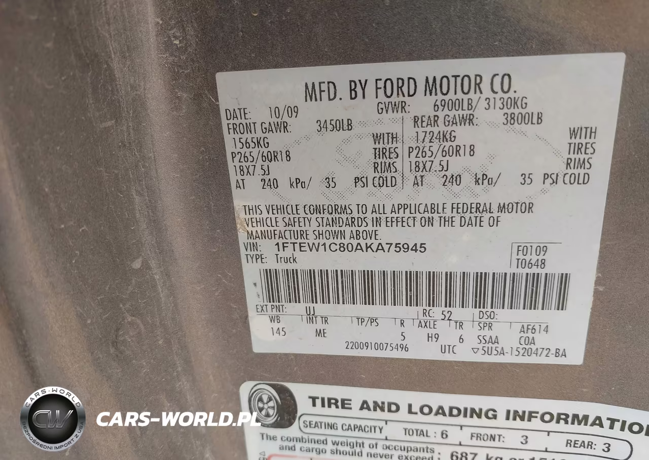 2010 Ford F-150 Fx2 Sport-Xl-Xlt VIN:1FTEW1C80AKA75945 - 9