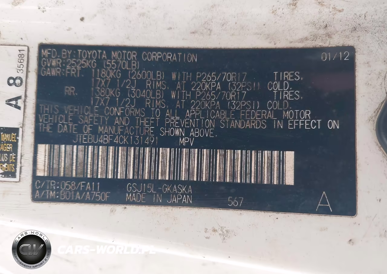 2012 Toyota Fj Cruiser VIN:JTEBU4BF4CK131491 - 9